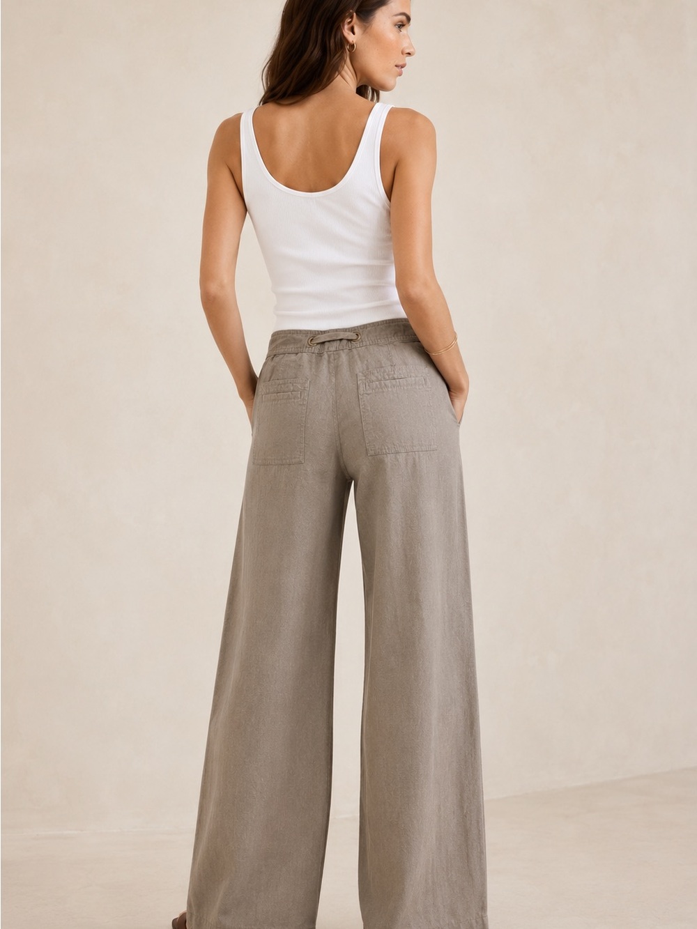 Banana Republic Ryan Fit Linen Blend Wide Leg Pants Size 6 - Picture 2 of 5